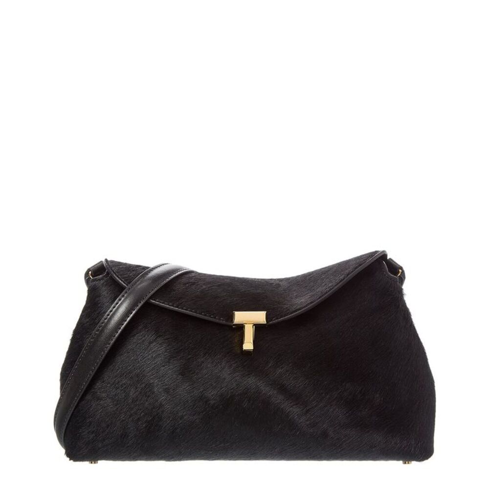 Toteme T Lock Haircalf Shoulder Bag, Black
